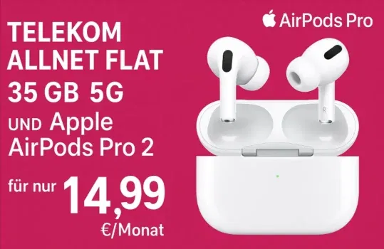 Schnäppchen, Deals und Rabattcodes des Tages - Telekom Allnet-Flat mit 35 GB 5G und Apple AirPods Pro